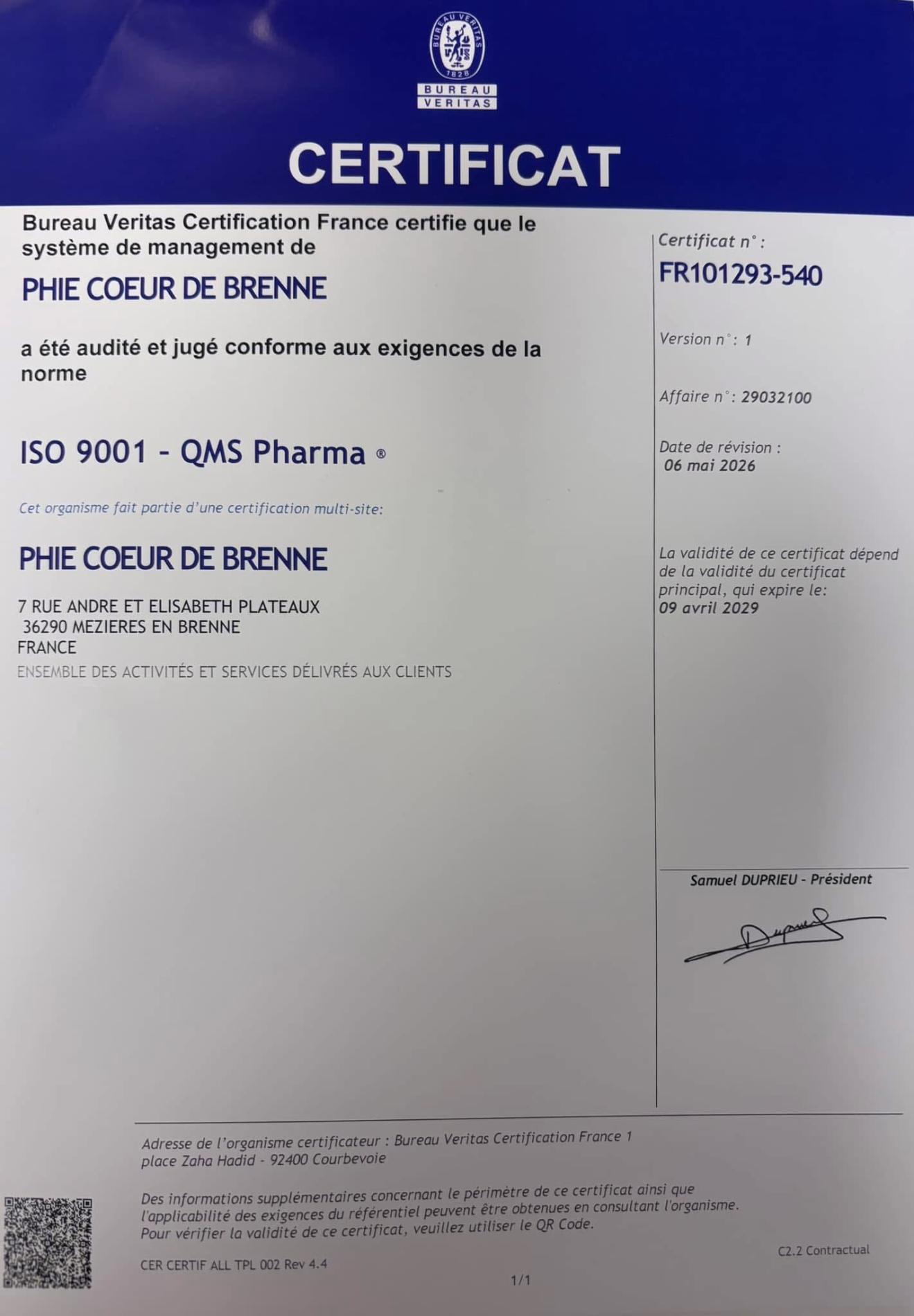 Certification pharmacie 🧡 de Brenne